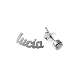 Pendientes plata Ley 925m nombre personalizable liso chatón 4mm. circonita cierre presión