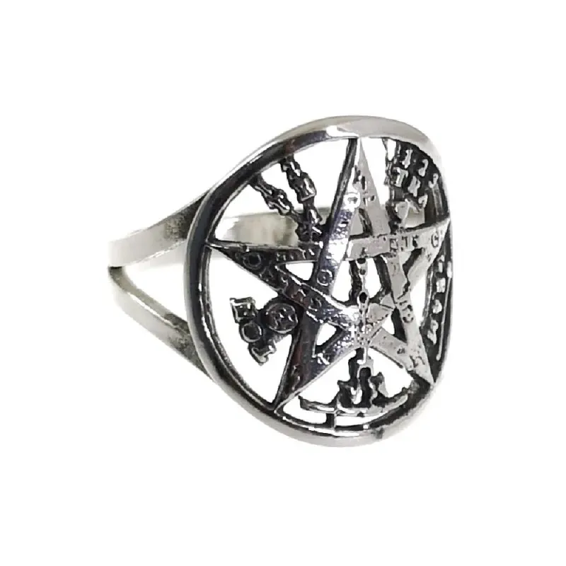 Sortija plata Ley 925m unisex tetragramatón calado