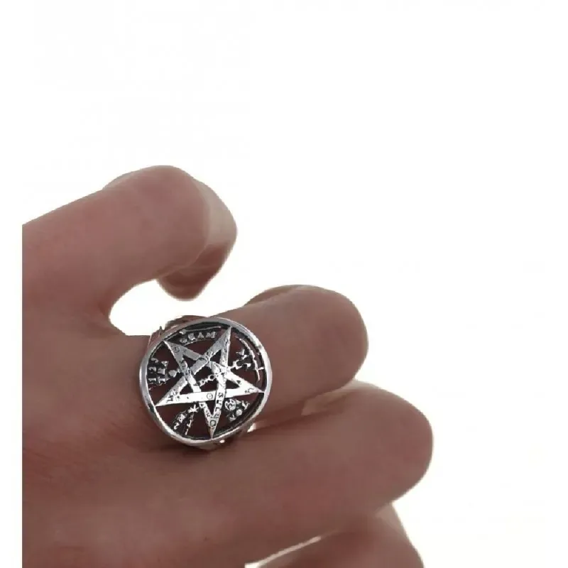Sortija plata Ley 925m unisex tetragramatón calado