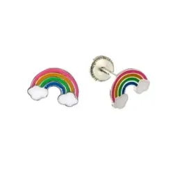 Pendientes plata Ley 925m niña 8 mm. forma arcoiris nubes esmaltado c