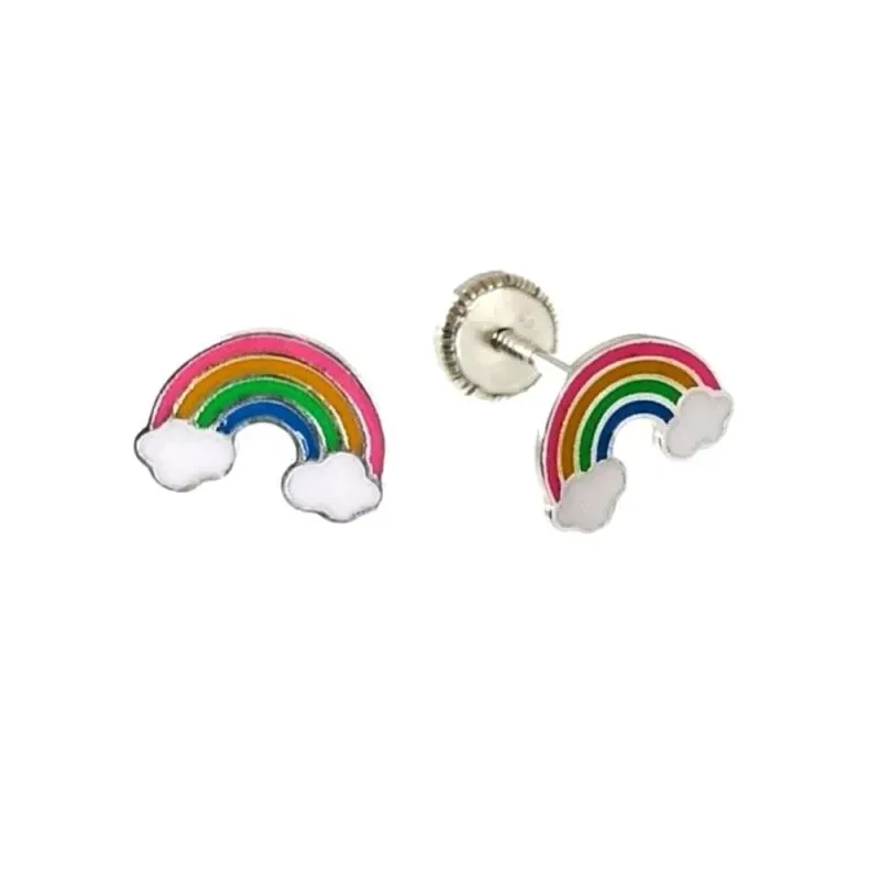 Pendientes plata Ley 925m niña 8 mm. forma arcoiris nubes esmaltado c