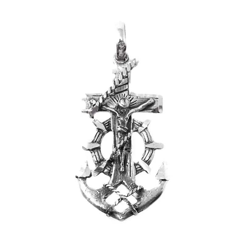 Cruz marinera Cristo colgante plata Ley 925m unisex 36 mm. detalles t