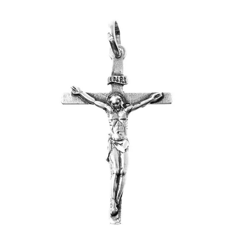 Cruz Cristo del Calvario colgante plata Ley 925m unisex 38 mm. macizo