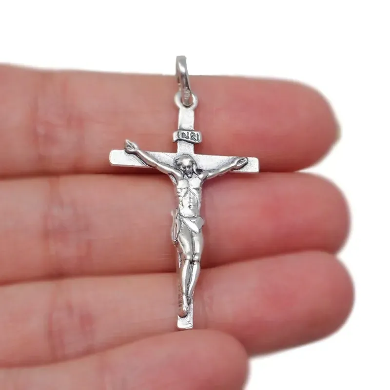 Cruz Cristo del Calvario colgante plata Ley 925m unisex 38 mm. macizo