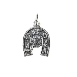 Herradura colgante plata Ley 925m amuleto 22 mm. detalle trébol centr