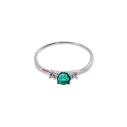 Sortija plata Ley 925m mujer circonita verde centro cabeza combinada
