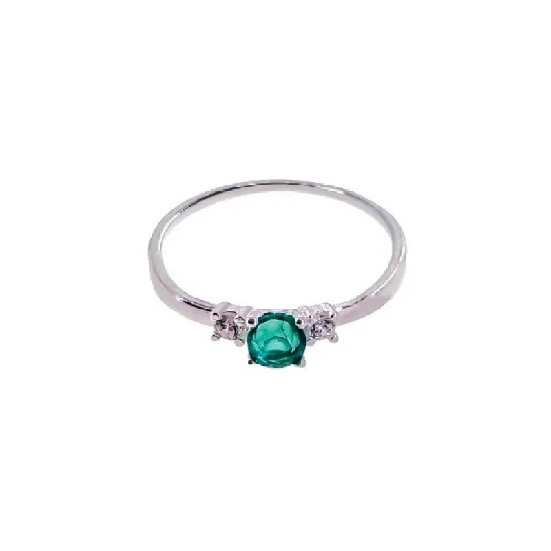Sortija plata Ley 925m mujer circonita verde centro cabeza combinada