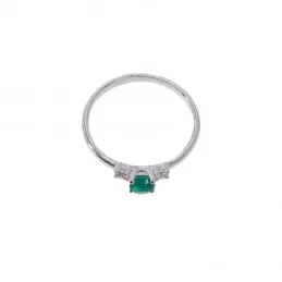 Sortija plata Ley 925m mujer circonita verde centro cabeza combinada