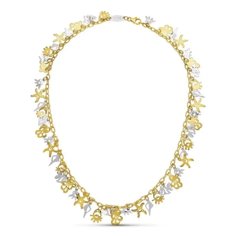Gargantilla oro bicolor 18k mujer colgantes fromas pez pulpo estrella