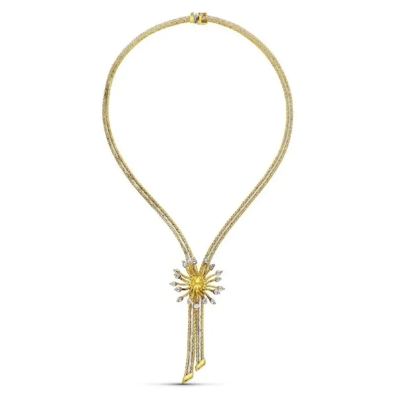Gargantilla oro bicolor 18k mujer doble cadena detalle sol centro cir