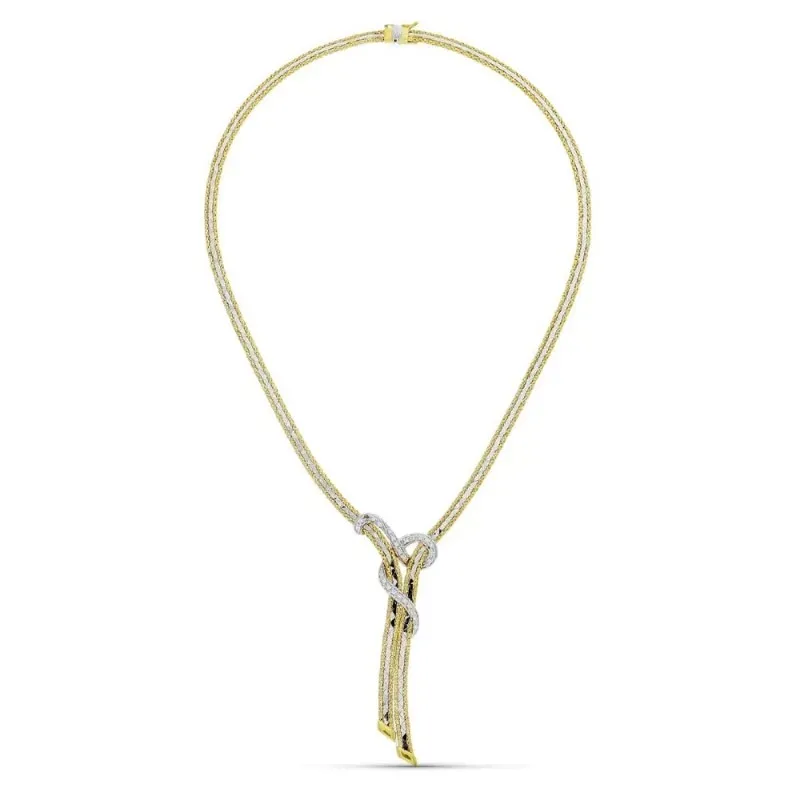 Gargantilla oro bicolor 18k mujer doble cadena circonitas detalle laz