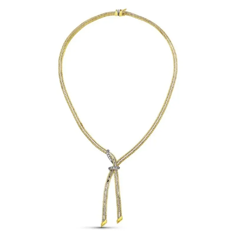 Gargantilla oro bicolor 18k mujer doble cadena detalle lazo circonita