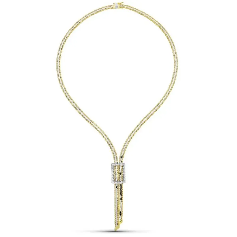 Gargantilla oro bicolor 18k mujer doble cadena detalle rectángulo cal