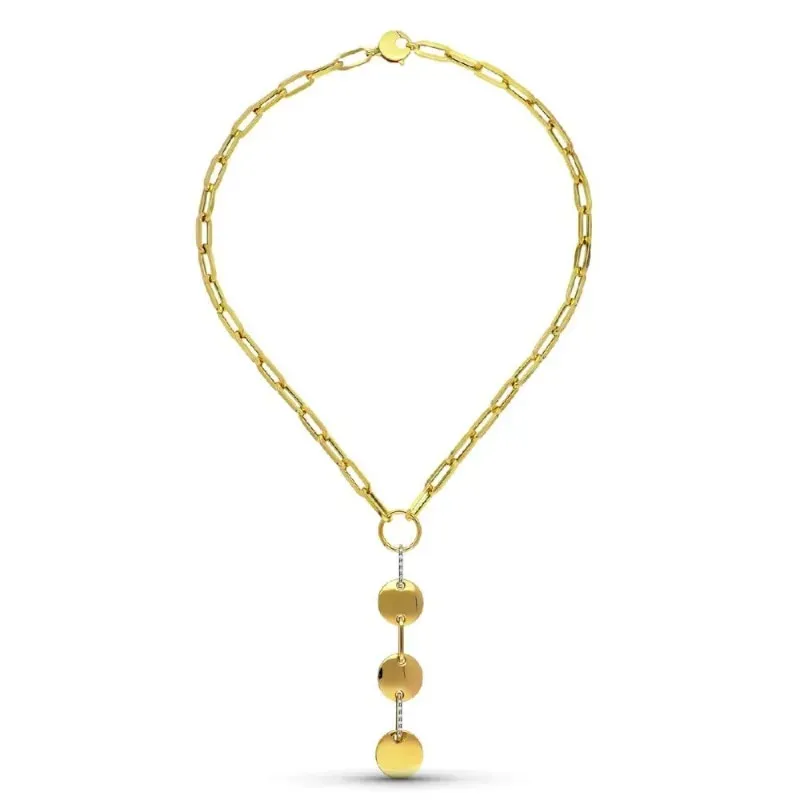 Gargantilla oro 18k mujer cadena forzada alargada colgante tres círcu