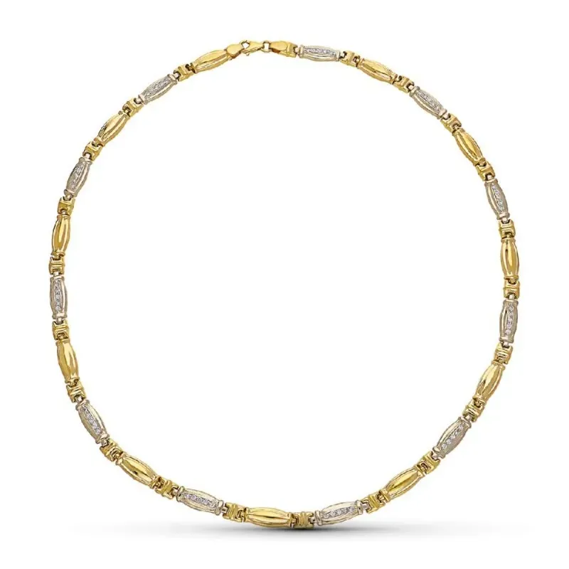 Gargantilla oro bicolor 18k mujer circonitas combinadas estampación m