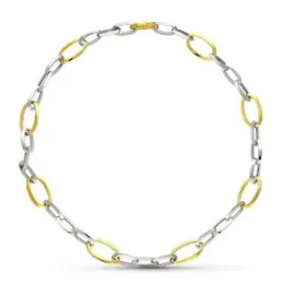 Gargantilla oro bicolor 18k mujer 43 cm. eslabones huecos combinados