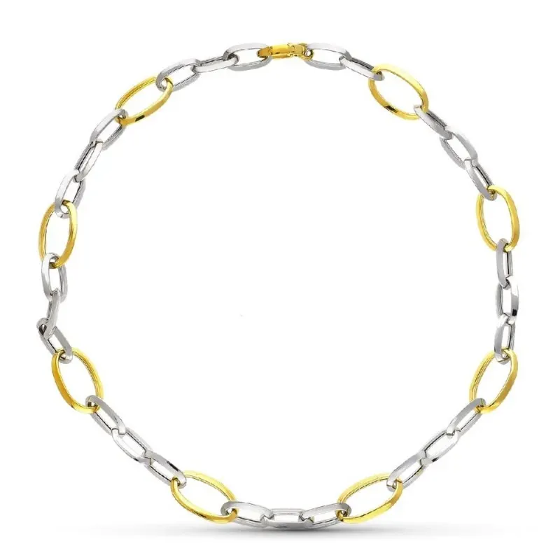 Gargantilla oro bicolor 18k mujer 43 cm. eslabones huecos combinados