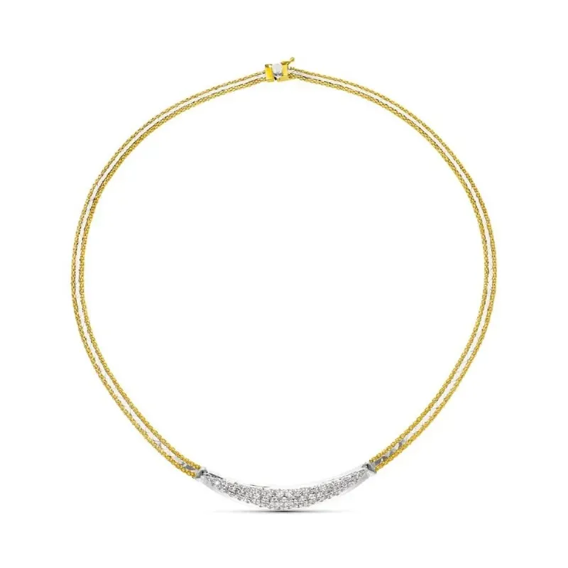 Gargantilla oro bicolor 18k mujer doble cadena detalle central circon
