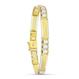 Pulsera oro bicolor 18k mujer eslabones rectangulares mate brillo com