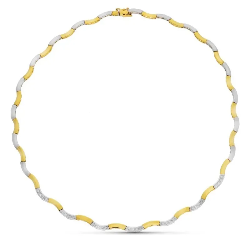 Gargantilla oro bicolor 18k mujer formas ondas lisas combinadas circo