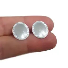 Gemelos plata Ley 925m hombre 15 mm. ovalados lisos detalle lineas bo