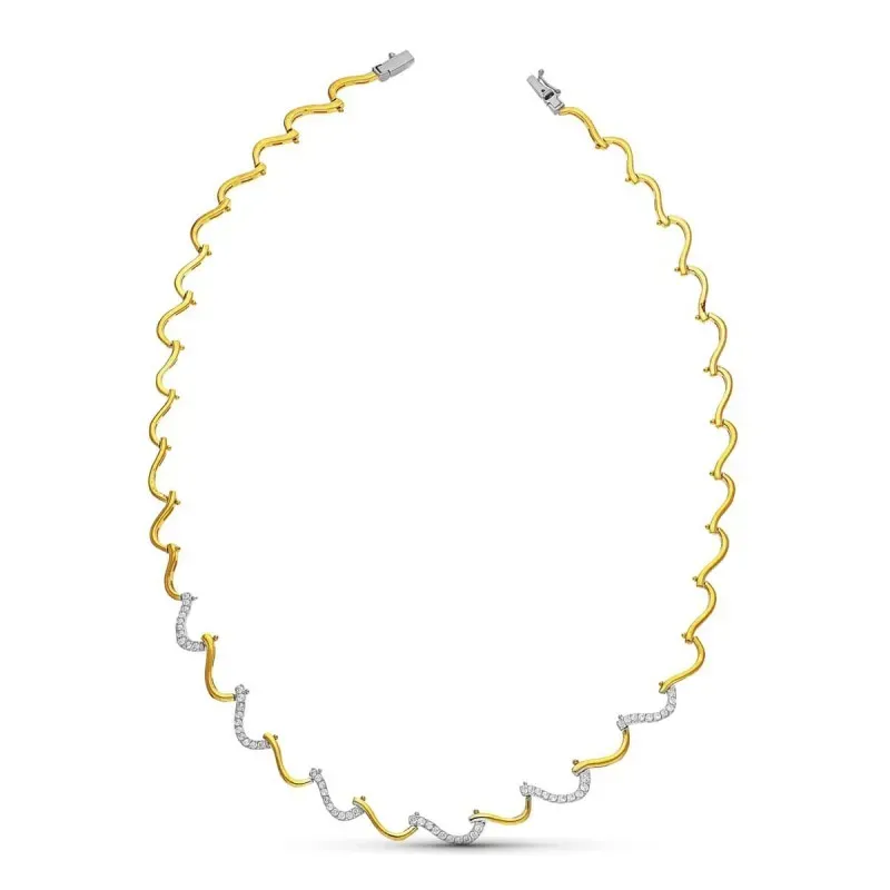 Gargantilla oro bicolor 18k mujer eslabones formas onduladas lisas co