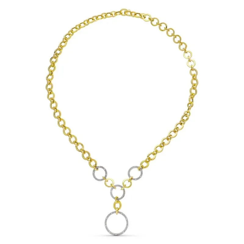 Gargantillas oro bicolor 18k mujer 43 cm. círculos combinados circoni