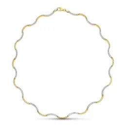Gargantilla oro bicolor 18k mujer eslabones ondulados circonitas comb
