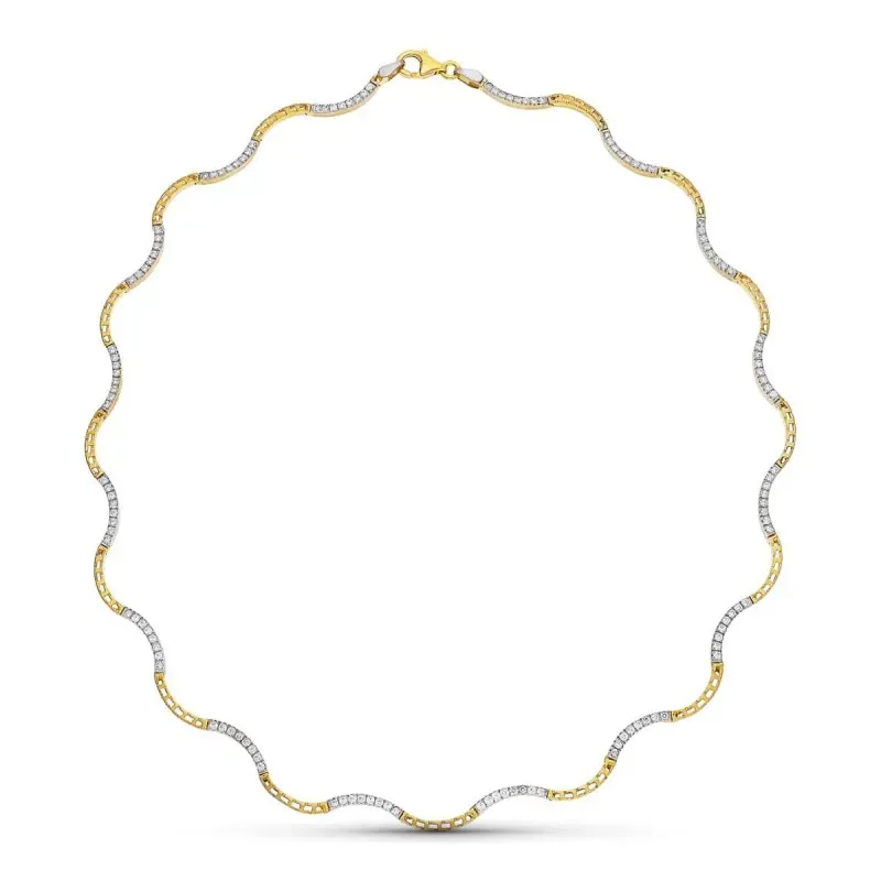 Gargantilla oro bicolor 18k mujer eslabones ondulados circonitas comb