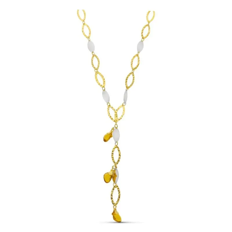 Gargantilla oro bicolor 18k mujer eslabones ovalados calados detalles