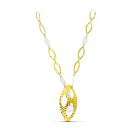 Gargantilla oro bicolor 18k mujer eslabones ovalados calados detalles