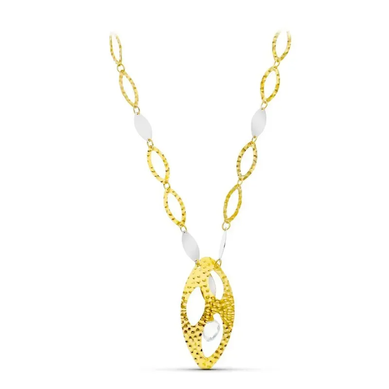 Gargantilla oro bicolor 18k mujer eslabones ovalados calados detalles