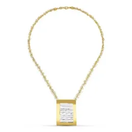 Gargantilla oro bicolor 18k mujer 45 cm. colgante rectangular detalle