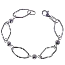 Pulsera plata Ley 925m mujer 19 cm. eslabones ovalados huecos 20 mm.