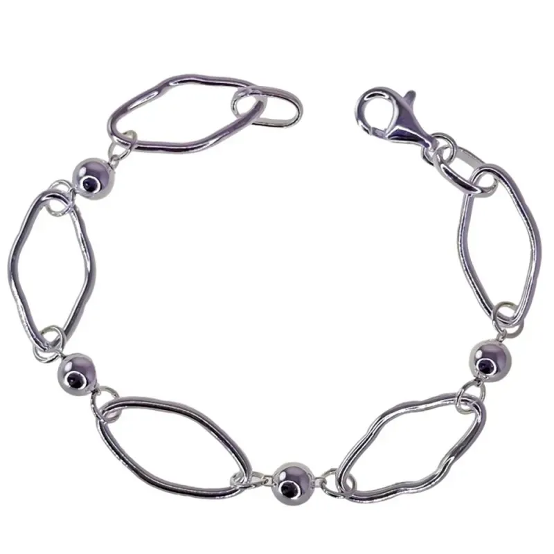 Pulsera plata Ley 925m mujer 19 cm. eslabones ovalados huecos 20 mm.