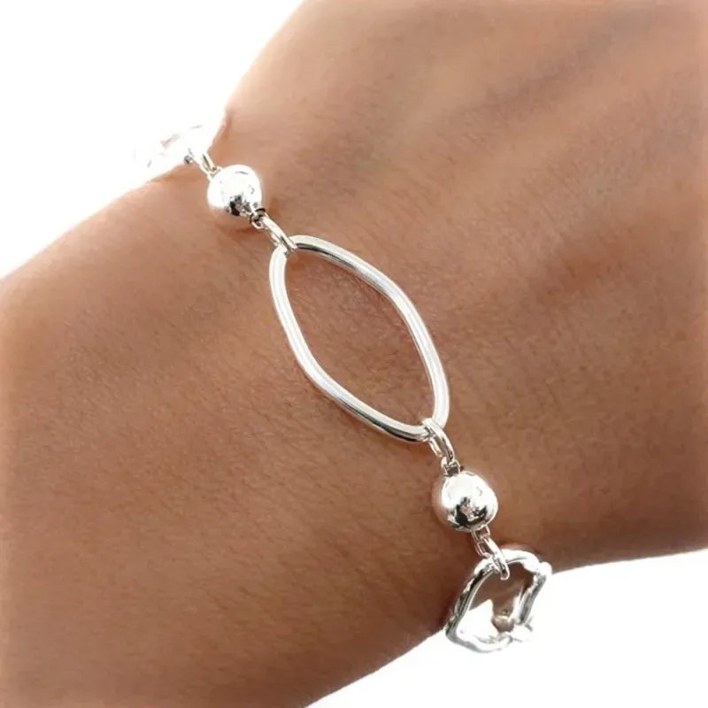Pulsera plata Ley 925m mujer 19 cm. eslabones ovalados huecos 20 mm.