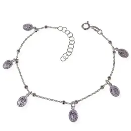 Pulsera plata Ley 925m mujer 17.5 cm. cadena combinada bolas 2.5 mm.