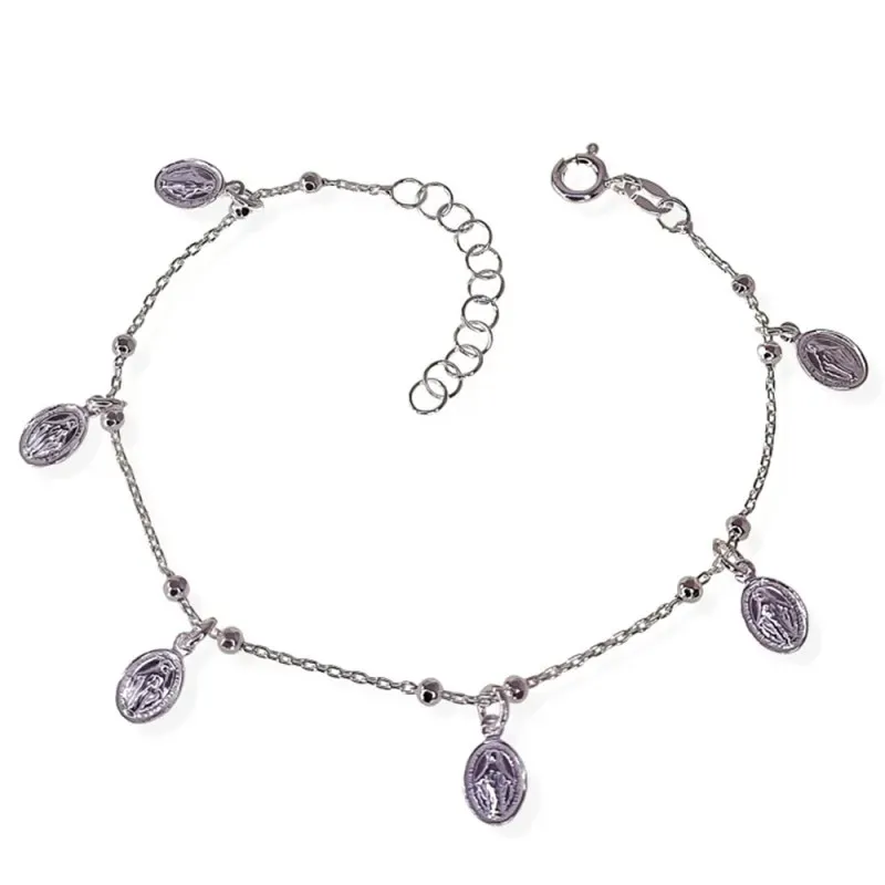 Pulsera plata Ley 925m mujer 17.5 cm. cadena combinada bolas 2.5 mm.
