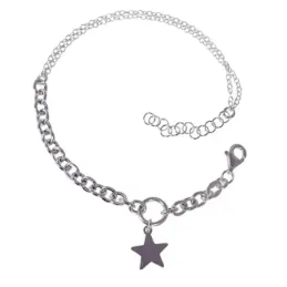Pulsera plata Ley 925m mujer 17 cm. doble cadena combinada estrella l