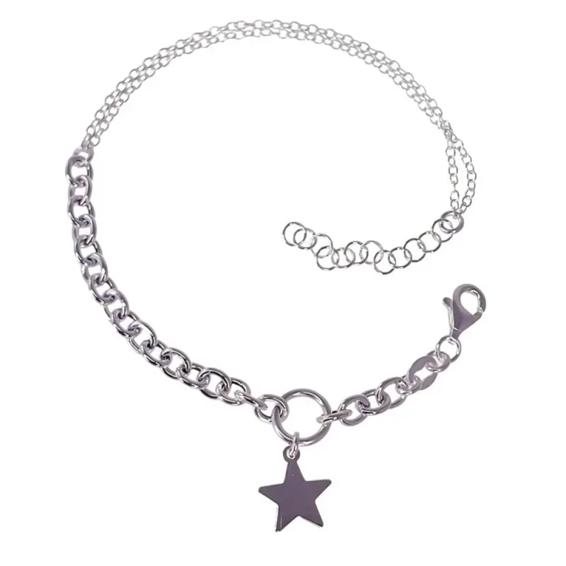 Pulsera plata Ley 925m mujer 17 cm. doble cadena combinada estrella l