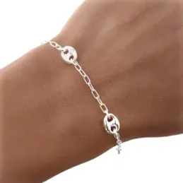 Pulsera plata Ley 925m mujer 17 cm. cadena forzada combinada calabrot