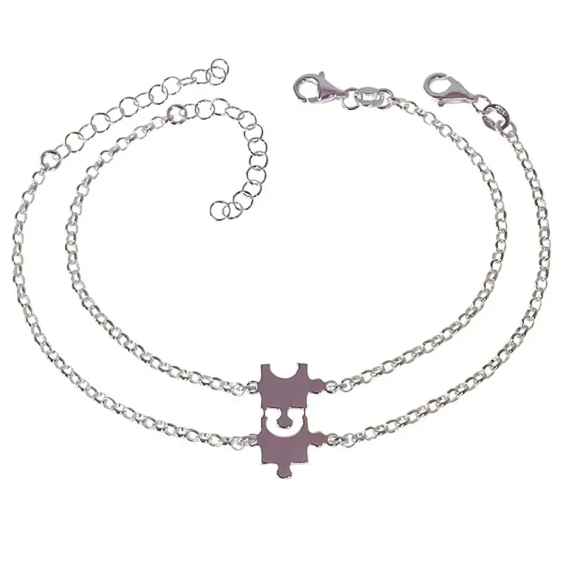 Pulsera plata Ley 925m mujer 17 cm. cadena rolo doble detalle piezas