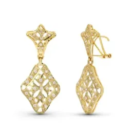 Pendientes largos oro 18k mujer 40 mm. formas caladas combinadas circ