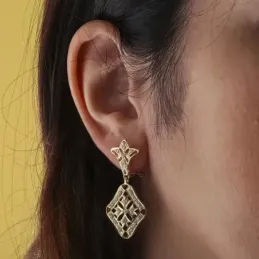 Pendientes largos oro 18k mujer 40 mm. formas caladas combinadas circ