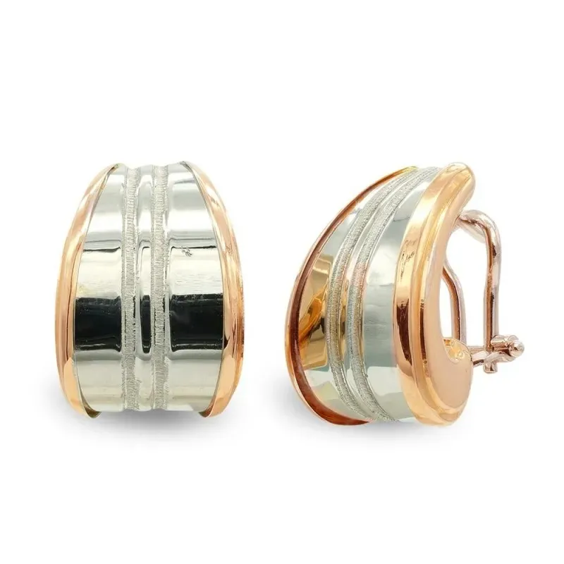 Pendientes oro bicolor 18k mujer lisos detalle dos lineas verticales