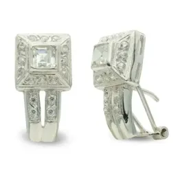 Pendientes oro blanco 18k mujer 19 mm. circonita cuadrada centro comb