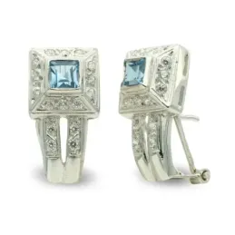 Pendientes oro blanco 18k mujer 19 mm. piedra azul centro combinada c