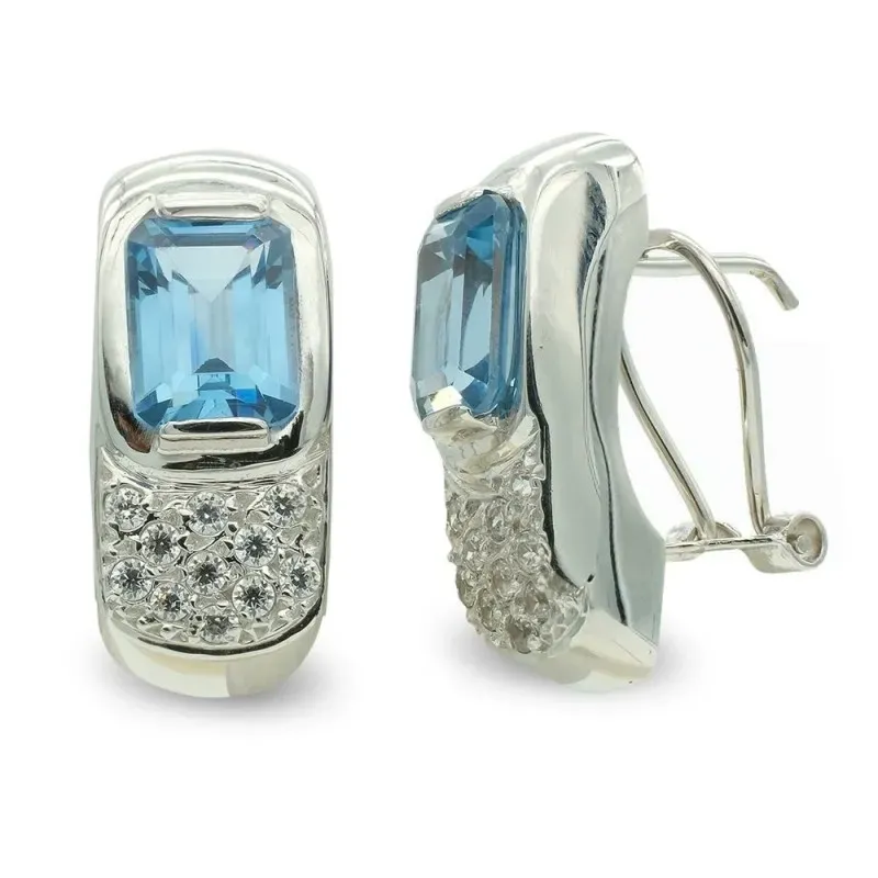 Pendientes oro blanco 18k mujer 8 mm. piedra azul rectangular combina