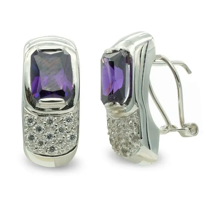 Pendientes oro blanco 18k mujer 8 mm. piedra amatista rectangular com