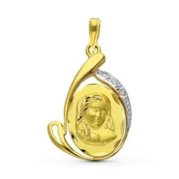 Virgen Niña medalla oro bicolor 18k Primera Comunión 26 mm. formas co